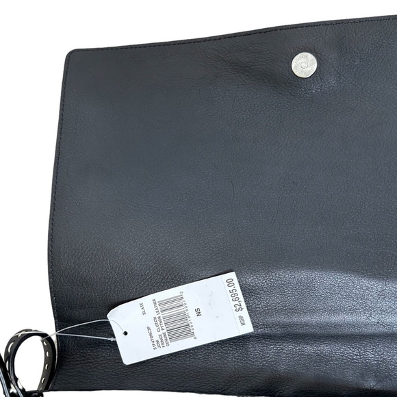 Michael Kors Collection Joni Gray Black Python Leather Fringe Fall Winter Clutch - Picture 14 of 16